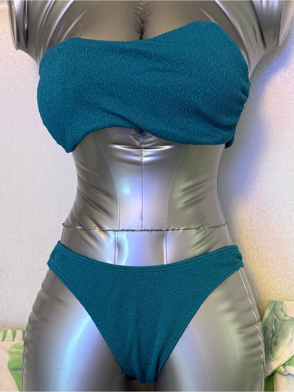 Textured Teal Bandeau Bikini Set - Two Piece Swimwear. #15